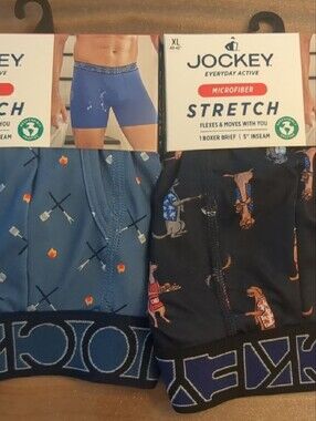 TWO Jockey Men’s SZ XL Microfiber Stretch Boxer Briefs - Festive Print